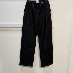 Black Wide Leg Denim Pants with Pockets